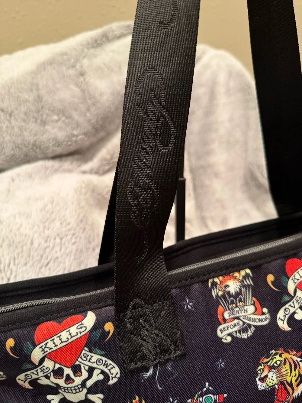 Ed Hardy “Love Kills Slowly” Tattoo Print Tote Bag NWT Black